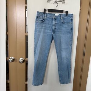 Agolde Women's 32 Blue Medium Wash‎ Willow Mid Rise Slim Crop Denim Jeans